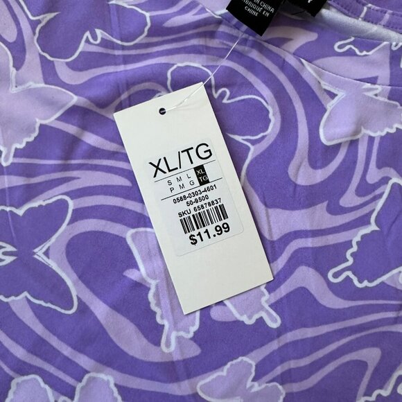 Streetwear Society XL Purple Butterfly Print Crop Top 92% Polyester 8% Spandex - Picture 5 of 7